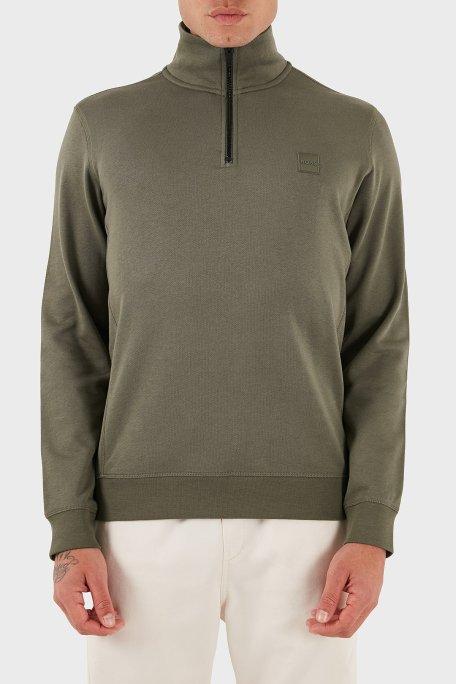 Boss Pamuklu Regular Fit Yarım Fermuarlı Dik Yaka Erkek Sweat 50468926 342 HAKİ - Boss
