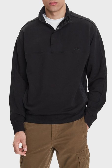 Boss Pamuklu Regular Fit Yarım Fermuarlı Dik Yaka Logolu Erkek Sweat 50545753 001 SİYAH - Boss