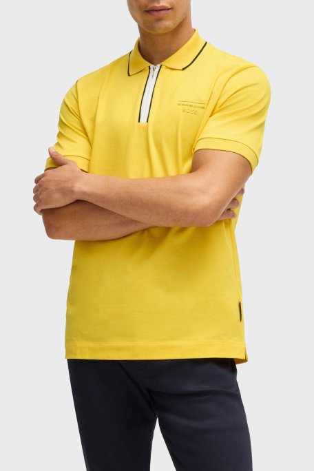 Boss Pamuklu Regular Fit Yarım Fermuarlı Erkek Polo Yaka T Shirt 50531463 725 SARI - Boss