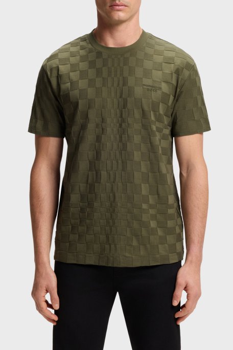 Boss Pamuklu Relaxed Fit Bisiklet Yaka Jakarlı Erkek T Shirt 50559821 347 HAKİ - Boss