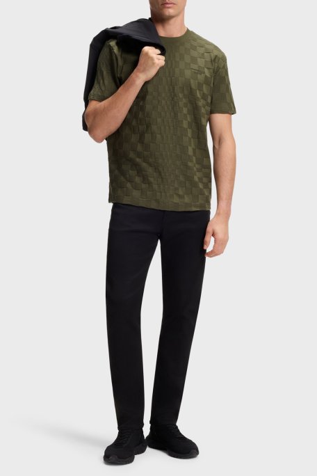 Boss Pamuklu Relaxed Fit Bisiklet Yaka Jakarlı Erkek T Shirt 50559821 347 HAKİ - Boss (1)