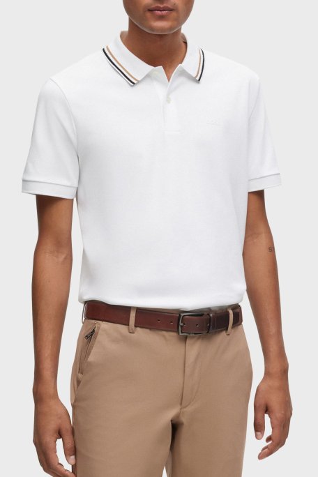 Boss Pamuklu Slim Fit Düğmeli Erkek Polo Yaka T Shirt 50469360 100 BEYAZ - Boss