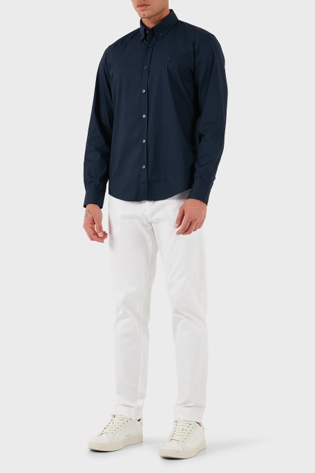 Boss Pamuklu Slim Fit Düğmeli Yaka Uzun Kollu Erkek Gömlek 50545227 404 LACİVERT - Boss (1)