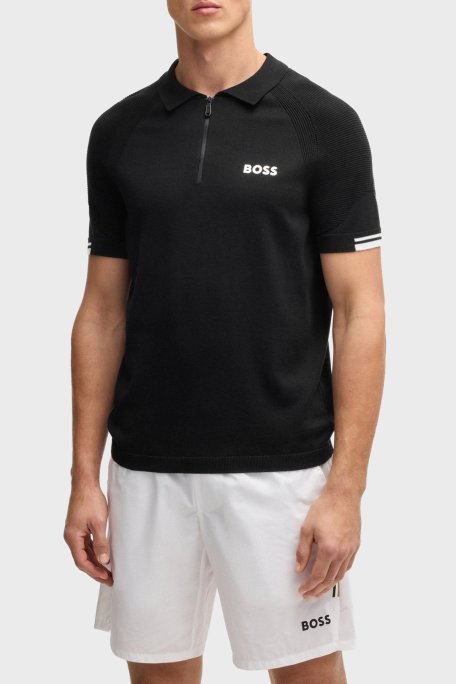Boss Pamuklu Slim Fit Yarım Fermuarlı Erkek Polo Yaka T Shirt 50537146 002 SİYAH - Boss