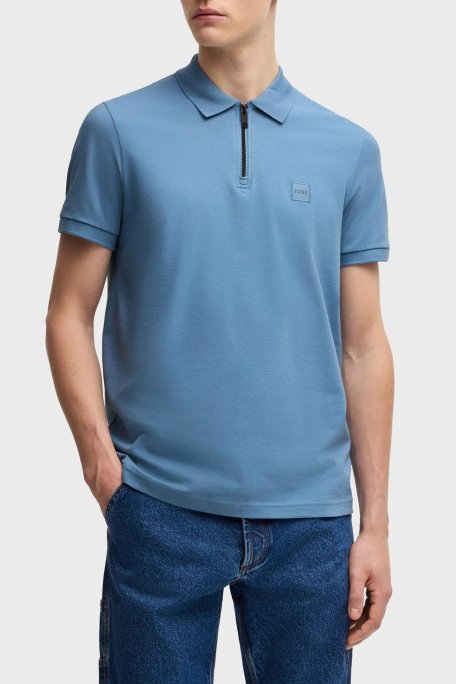 Boss Pamuklu Slim Fit Yarım Fermuarlı Erkek Polo Yaka T Shirt 50537507 462 MAVİ - Boss