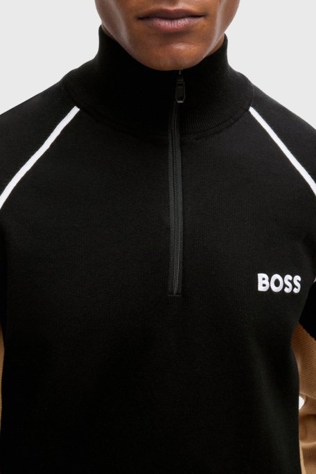 Boss Pamuklu Yarım Fermuarlı Dik Yaka Erkek Kazak 50519377 001 SİYAH - Boss (1)