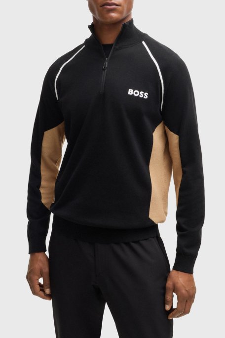 Boss Pamuklu Yarım Fermuarlı Dik Yaka Erkek Kazak 50519377 001 SİYAH - Boss