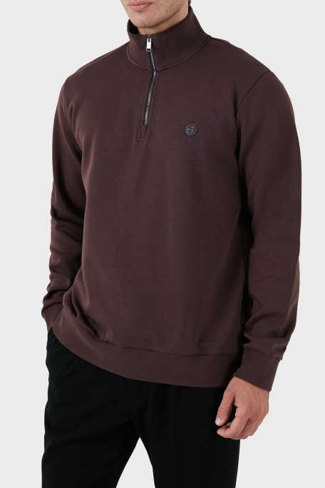 Boss Pamuklu Yarım Fermuarlı Dik Yaka Erkek Sweat 50520781 642 KAHVE - Boss