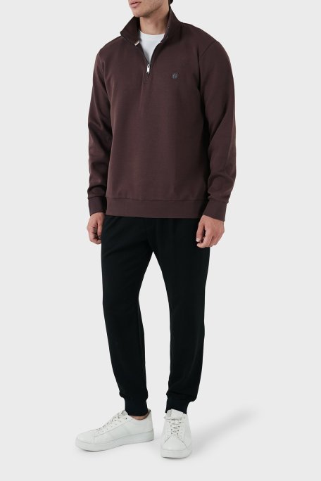 Boss Pamuklu Yarım Fermuarlı Dik Yaka Erkek Sweat 50520781 642 KAHVE - Boss (1)