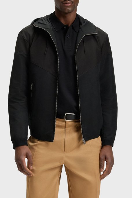 Boss Poplin Kumaş Su İtici Regular Fit Kapüşonlu Yaka Erkek Ceket 50544135 001 SİYAH - Boss