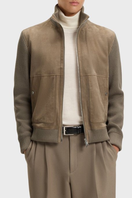 Boss Regular Fit Dik Yaka Pamuk Karışımlı Kollu Süet Erkek Mont 50547673 245 HAKİ - Boss