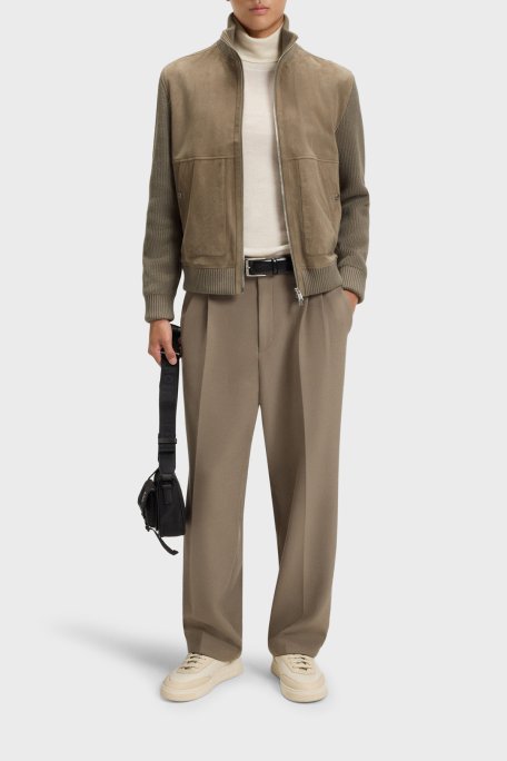 Boss Regular Fit Dik Yaka Pamuk Karışımlı Kollu Süet Erkek Mont 50547673 245 HAKİ - Boss (1)