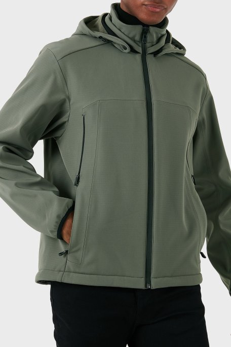 Boss Regular Fit Su Geçirmez Çıkarılabilir Kapüşonlu Soft Shel Erkek Mont 50515100 056 HAKİ - Boss