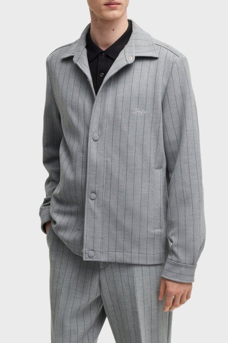 Boss Relaxed Fit Logolu Çizgili Erkek Ceket 50534987 030 GRİ - Boss