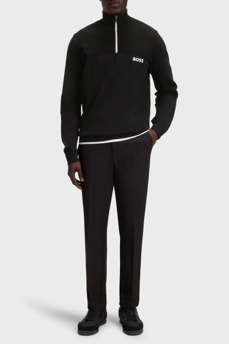 Boss Şerit Detaylı Pamuklu Regular Fit Yarım Fermuarlı Dik Yaka Erkek Kazak 50541953 001 SİYAH - Boss (1)