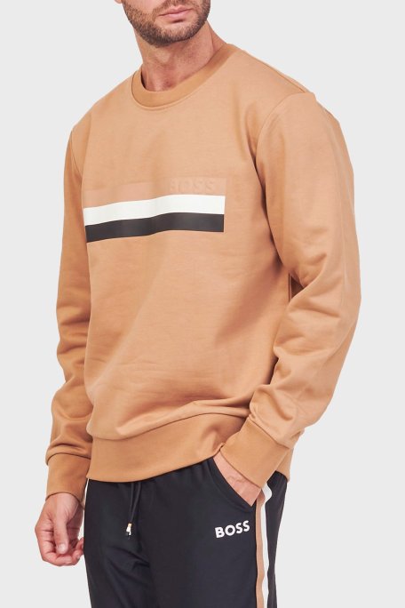 Boss Şeritli Organik Pamuklu Bisiklet Yaka Relaxed Fit Erkek Sweat 50501498 260 TABA - Boss