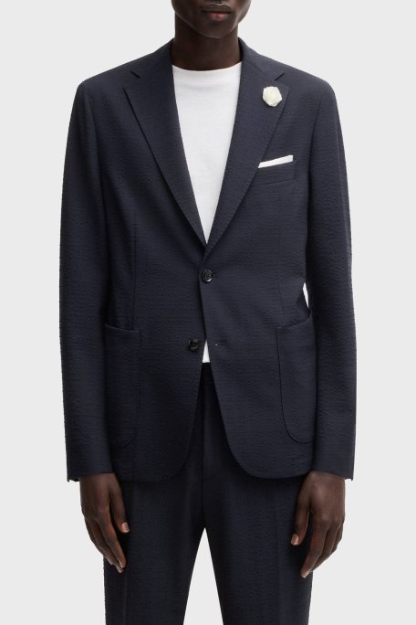 Boss Slim Fit Mono Yaka Dokulu Blazer Erkek Ceket 50540784 404 LACİVERT - Boss