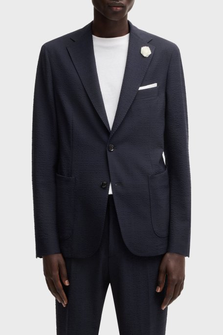 Boss Slim Fit Mono Yaka Dokulu Blazer Erkek Ceket 50540784 404 LACİVERT - Boss