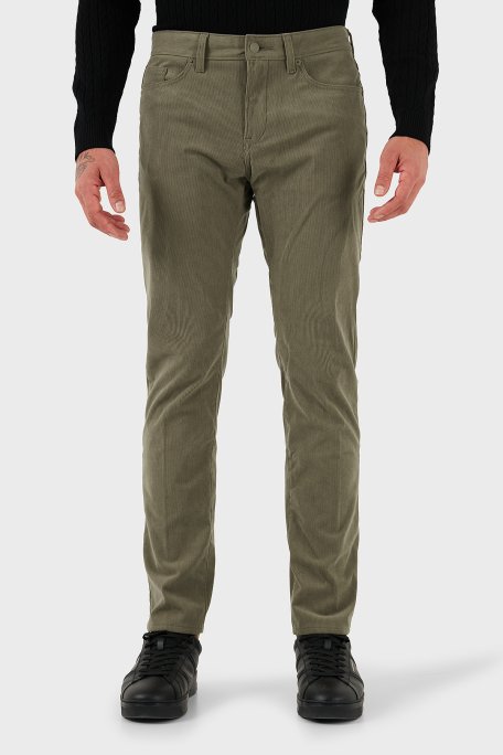Boss Slim Fit Normal Bel Dar Paça Erkek Kadife Pantolon 50549468 245 HAKİ - Boss
