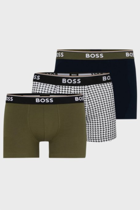 Boss Streç Pamuklu 3 Pack Erkek Boxer 50517829 965 Haki-Siyah-Siyah - Boss