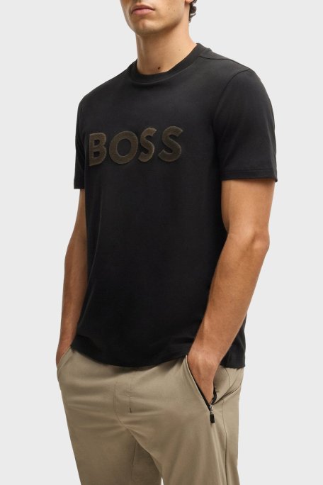 Boss Streç Pamuklu Regular Fit Büyük Logolu Erkek T Shirt 50535170 001 SİYAH - Boss