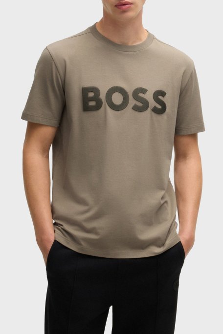 Boss Streç Pamuklu Regular Fit Büyük Logolu Erkek T Shirt 50535170 334 HAKİ - Boss