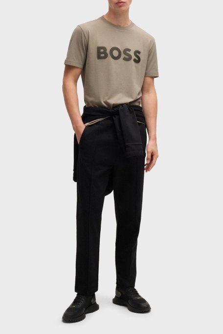 Boss Streç Pamuklu Regular Fit Büyük Logolu Erkek T Shirt 50535170 334 HAKİ - Boss (1)