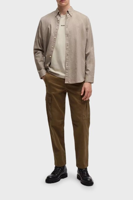 Boss Streç Pamuklu Relaxed Fit Bisiklet Yaka Erkek T Shirt 50473278 271 BEJ - Boss (1)