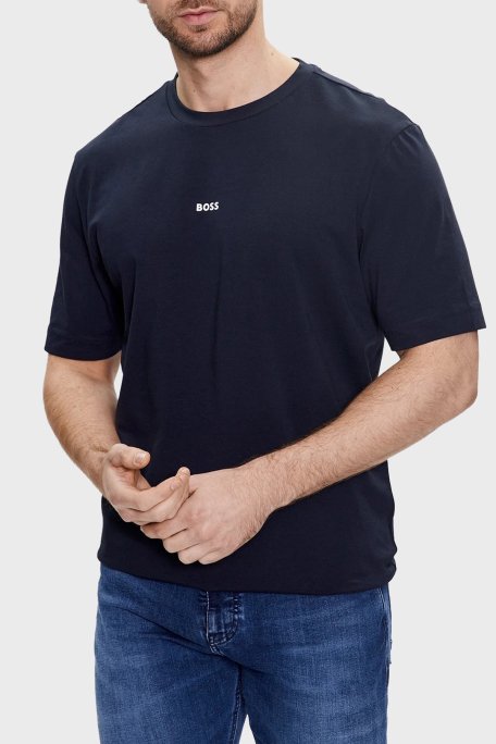 Boss Streç Pamuklu Relaxed Fit Bisiklet Yaka Erkek T Shirt 50473278 404 LACİVERT - Boss