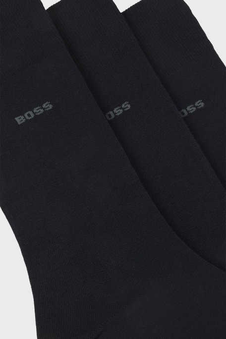 Boss Streç Pamuku Logolu Uzun 3 Pack Erkek Çorap 50469839 401 LACİVERT - Boss (1)