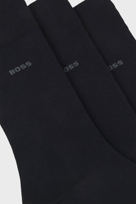 Boss Streç Pamuku Logolu Uzun 3 Pack Erkek Çorap 50469839 401 LACİVERT - Boss (1)