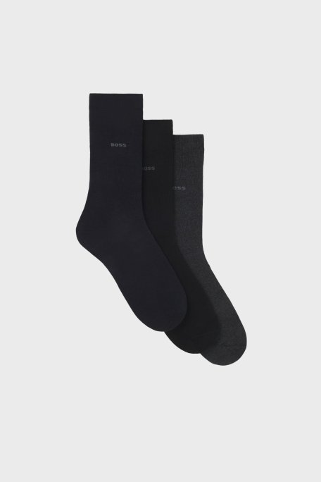 Boss Streç Pamuku Logolu Uzun 3 Pack Erkek Çorap 50469839 961 Siyah-Yeşil-Antrasit - Boss