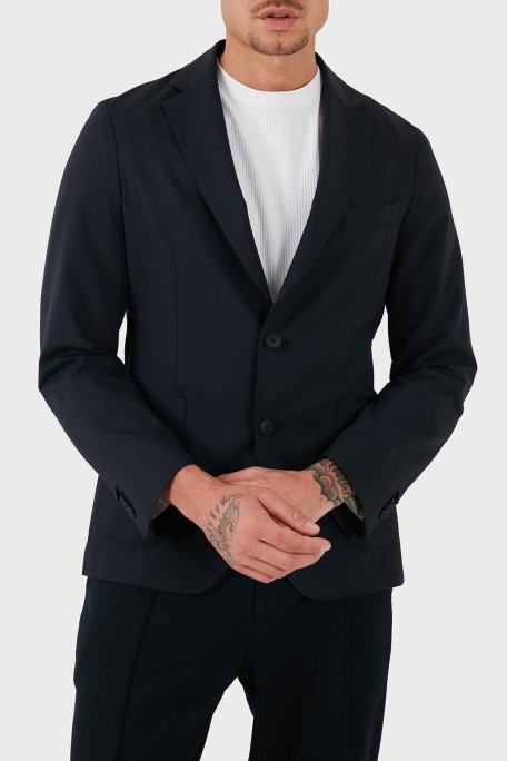 Boss Streç Yün Karışımlı Slim Fit Yırtmaçlı Apaş Yaka Nefes Alabilen Blazer Erkek Ceket 50535038 404 LACİVERT - Boss