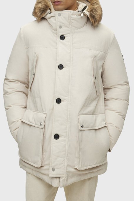 Boss Su İtici Çıkarılabilir Kapüşonlu Kuş Tüyü Dolgulu Regular Fit Erkek Mont 50499371 131 BEJ - Boss