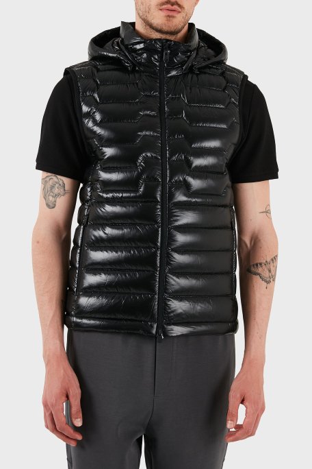 Boss Su İtici Regular Fit Kuş Tüyü Dolgulu Çıkarılabilir Kapüşonlu Şişme Erkek Yelek 50529691 001 SİYAH - Boss