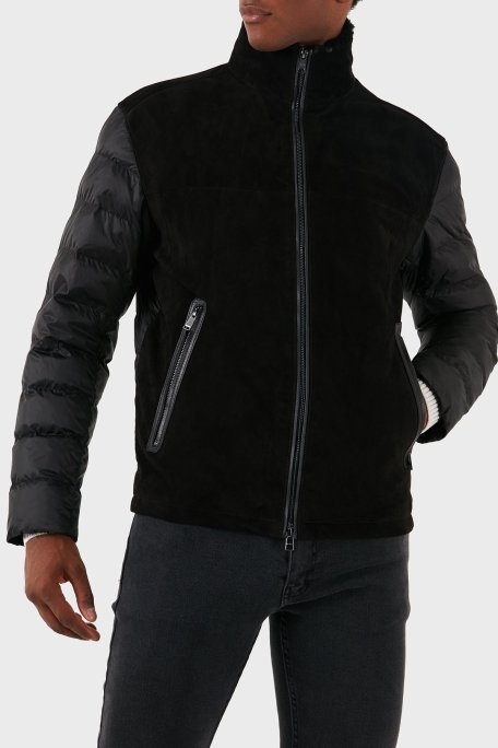 Boss Süet Regular Fit Logolu Dik Yaka Fermuarlı Erkek Mont 50524108 001 SİYAH - Boss