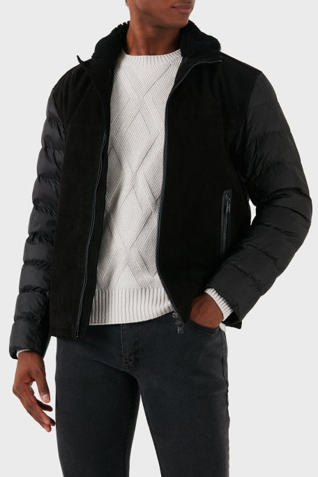 Boss Süet Regular Fit Logolu Dik Yaka Fermuarlı Erkek Mont 50524108 001 SİYAH - Boss (1)