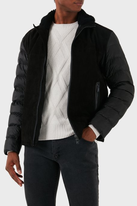 Boss Süet Regular Fit Logolu Dik Yaka Fermuarlı Erkek Mont 50524108 001 SİYAH - Boss (1)