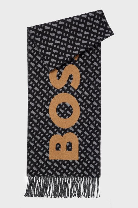 Boss Tamamı Logolu Yünlü Erkek Atkı 50500904 001 SİYAH-SARI - Boss