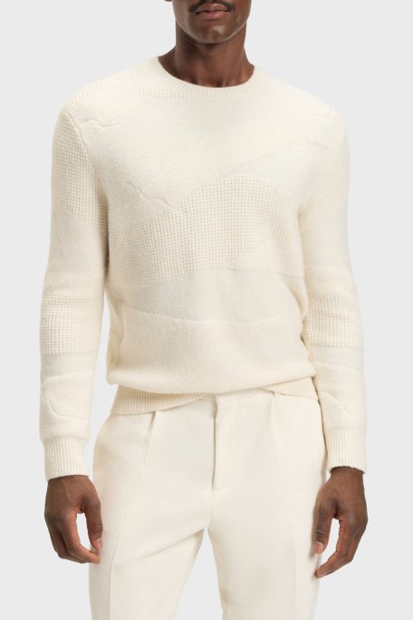 Boss Yün Karışımlı Dokulu Relaxed Fit Bisiklet Yaka Kazak Erkek Sweat 50550022 131 BEJ - Boss