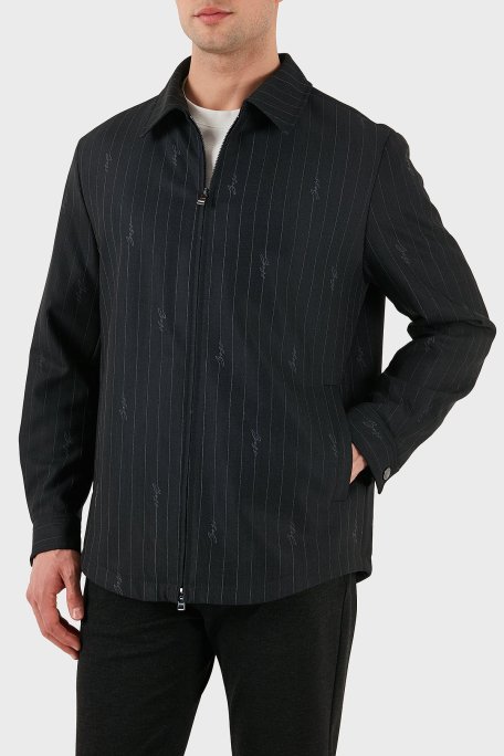 Boss Yün Karışımlı Relaxed Fit Fermuarlı Çizgili Erkek Ceket 50536787 030 SİYAH - Boss (1)