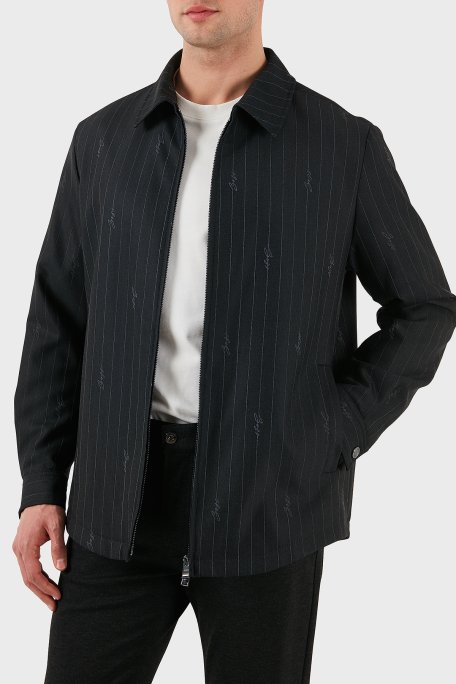 Boss Yün Karışımlı Relaxed Fit Fermuarlı Çizgili Erkek Ceket 50536787 030 SİYAH - Boss