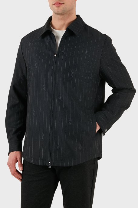 Boss Yün Karışımlı Relaxed Fit Fermuarlı Çizgili Erkek Ceket 50536787 030 SİYAH - Boss (1)