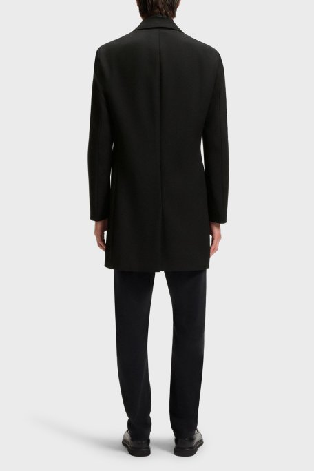 Boss Yün Karışımlı Su İtici Slim Fit Çıkarılabilir Yaka Uzun Erkek Kaban 50551117 001 SİYAH - Boss (1)