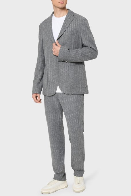 Boss Yün Karışımlı Tapered Fit Normal Bel Düz Paça Çizgili Erkek Pantolon 50551518 030 GRİ - Boss (1)