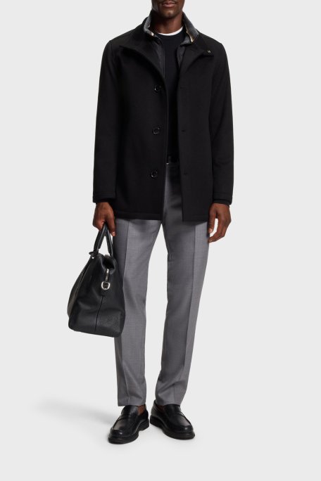 Boss Yün ve Kaşmir Karışımlı Relaxed Fit Dik Yaka Erkek Kaban 50549193 001 SİYAH - Boss (1)