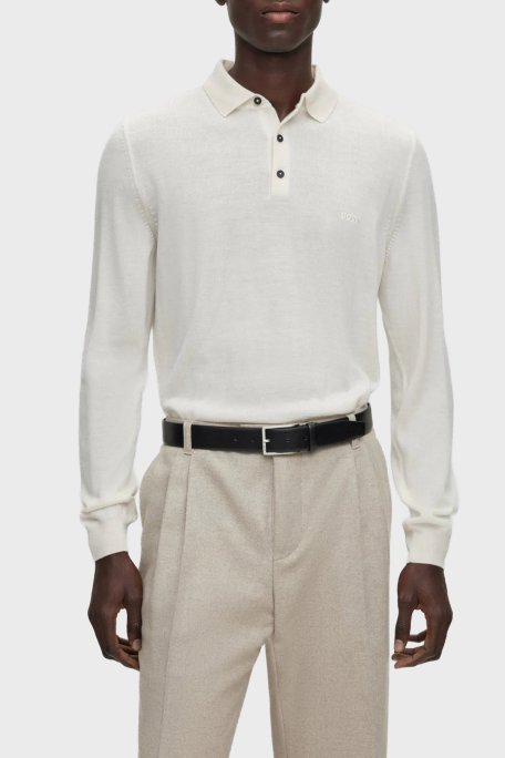 Boss Yünlü Regular Fit Düğmeli Erkek Polo Yaka Kazak 50476357 131 EKRU - Boss