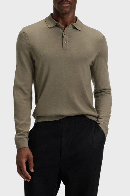 Boss Yünlü Regular Fit Düğmeli Erkek Polo Yaka Kazak 50476357 245 HAKİ - Boss