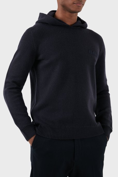 Boss Yünlü Regular Fit Kapüşonlu Erkek Kazak 50500676 404 LACİVERT - Boss