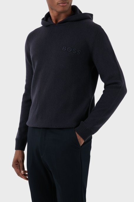 Boss Yünlü Regular Fit Kapüşonlu Erkek Kazak 50500676 404 LACİVERT - Boss (1)